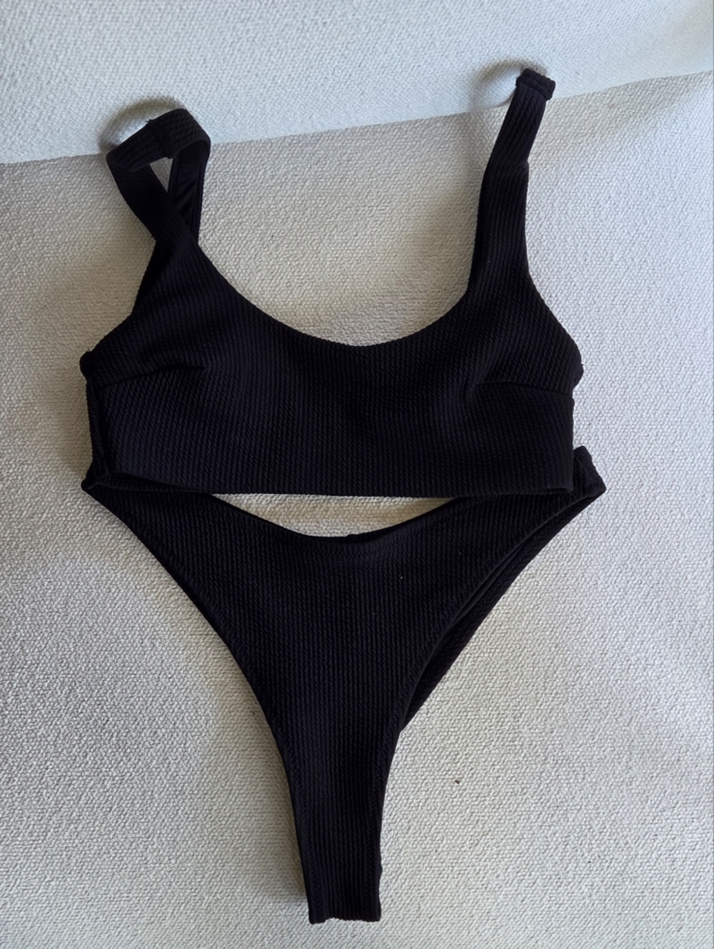 H&M Smocked Ripple Bikini Set - Black - Small - Brazilian Vacation Swimsuit